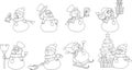 Outlined Cute Snowman Cartoon Characters. Vector Hand Drawn Collection Set Royalty Free Stock Photo