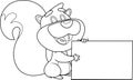 Outlined Cute Squirrel Cartoon Character Holding A Blank Sign Royalty Free Stock Photo