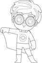 Outlined Cute Super Hero Kid Boy Cartoon Character