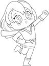 Outlined Cute Super Hero Kid Girl Cartoon Character