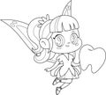 Outlined Cute Tooth Fairy Girl Cartoon Character Flying With Tooth Royalty Free Stock Photo