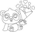 Outlined Cute Valentine Panda Bear Cartoon Character Holding Gift Bouquet With Hearts Royalty Free Stock Photo