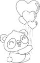 Outlined Cute Valentine Panda Bear Cartoon Character Holding Hearts Balloons