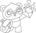 Outlined Cute Valentine Panda Bear Postman Cartoon Character With Love Letters