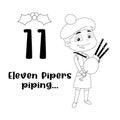 Outlined The 12 Days of Christmas - 11Th Day - Eleven Pipers Piping Royalty Free Stock Photo