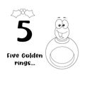 Outlined The 12 Days Of Christmas - 5Th Day - Five Gold Rings