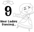 Outlined The 12 Days Of Christmas - 9Th Day - Nine Ladies Dancing Royalty Free Stock Photo