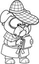 Outlined Detective Pug Dog Cartoon Character Making Notes Royalty Free Stock Photo