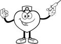Outlined Doctor Heart Cartoon Character Holding Up A Syringe