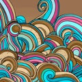 Outlined Doodles Random Colourful Waves Background