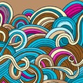 Outlined Doodles Random Colourful Waves Vector Background