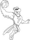 Outlined Eagle Basketball Player Cartoon Character Moving Dribble