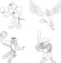 Outlined Eagle Cartoon Characters. Vector Hand Drawn Collection Set