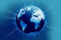 Outlined Earth surrounded by binary code in a digital blue sphere Royalty Free Stock Photo