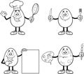 Outlined Easter Egg Cartoon Mascot Character In Different Poses. Vector Hand Drawn Collection Set