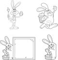 Outlined Easter Rabbit Cartoon Mascot Character. Vector Hand Drawn Collection Set