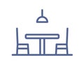 Outlined empty dining table, chair and lamp icon in line art style. Restaurant or cafe furniture with two seats. Lineart Royalty Free Stock Photo