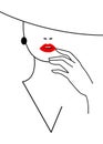 Outlined face of lady with red lips and hat Royalty Free Stock Photo