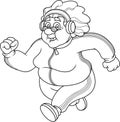 Outlined Fat Grandmother Cartoon Character Jogging