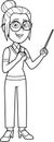 Outlined Female Teacher Cartoon Character Holding A Pointer And Speak Royalty Free Stock Photo