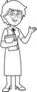 Outlined Female Teacher Cartoon Character Speak And Holding Textbooks