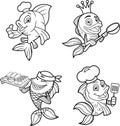 Outlined Fish Cartoon Characters In Different Poses. Vector Hand Drawn Collection Set Royalty Free Stock Photo