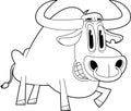 Outlined Funny Bull Cartoon Character Running
