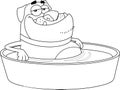 Outlined Funny Bulldog Cartoon Character Bathing In A Tub Water