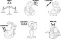 Outlined Funny Cartoon Horoscope Zodiac Sign. Vector Hand Drawn Collection Set Royalty Free Stock Photo