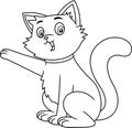 Outlined Funny Cat Cartoon Character Gives Paw