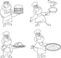 Outlined Funny Chef Pig Cartoon Mascot Characters Royalty Free Stock Photo