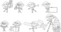 Outlined Funny Christmas Elf Cartoon Characters. Vector Hand Drawn Collection Set Royalty Free Stock Photo