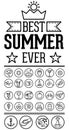 Outlined Funny and Cool Summer Icon Vintage Set Collection Royalty Free Stock Photo