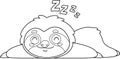 Outlined Funny Cute Sloth Cartoon Character Sleeping