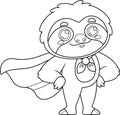 Outlined Funny Cute Sloth Cartoon Character SuperHero