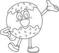 Outlined Funny Donut Retro Cartoon Character