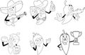 Outlined Funny Hot Chili Pepper Cartoon Characters. Vector Hand Drawn Collection Set