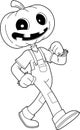 Outlined Funny Jack O Lantern Cartoon Character Walking Royalty Free Stock Photo