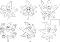 Outlined Funny Marijuana Leaf Cartoon Characters. Vector Hand Drawn Collection Set