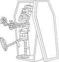 Outlined Funny Mummy Cartoon Character Stepping Out Of A Coffin