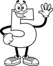 Outlined Funny Number Five 5 Cartoon Character Showing Hand Number Five