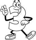 Outlined Funny Number Three 3 Cartoon Character Showing Hand Number Three