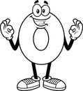 Outlined Funny Number Zero 0 Cartoon Character Showing Hands Number Zero