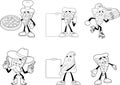 Outlined Funny Pizza Slice Cartoon Characters. Vector Hand Drawn Collection Set