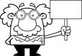 Outlined Funny Science Professor Cartoon Character Holding A Blank Sign