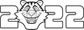 Outlined Funny 2022 Year Of The Tiger With Face Cartoon Character Royalty Free Stock Photo