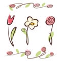 Outlined hand drawn flower collection Royalty Free Stock Photo