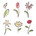 Outlined hand drawn flower collection Royalty Free Stock Photo