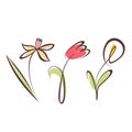 Outlined hand drawn flower collection Royalty Free Stock Photo