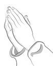 Outlined of hands praying to God. Sketch of praying hands, praying for salvation, forgiveness.